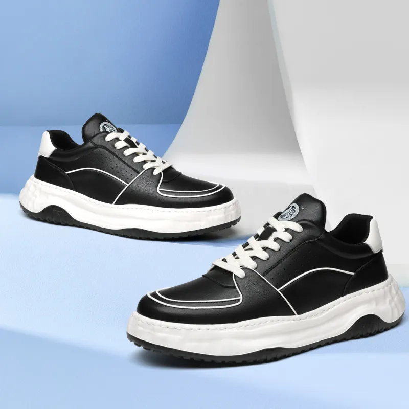 HD Slip Resistant Waterproof Abrasion Resistant Height Increasing Low Top Skateboard Shoes Men's Black-4