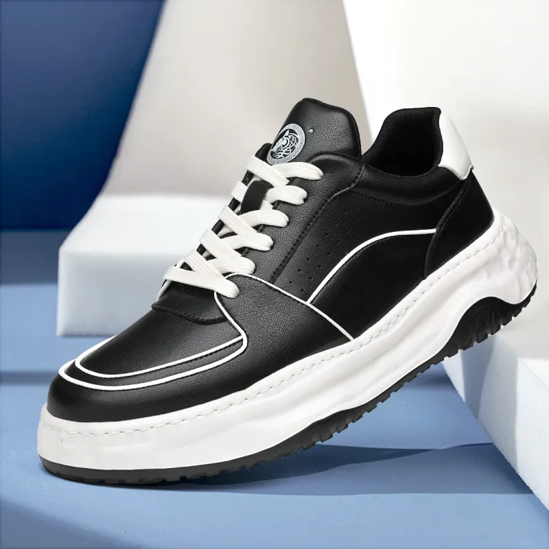 HD Slip Resistant Waterproof Abrasion Resistant Height Increasing Low Top Skateboard Shoes Men's Black-2