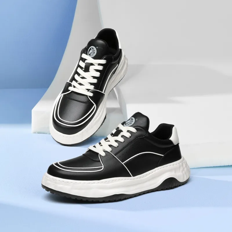 HD Slip Resistant Waterproof Abrasion Resistant Height Increasing Low Top Skateboard Shoes Men's Black-3