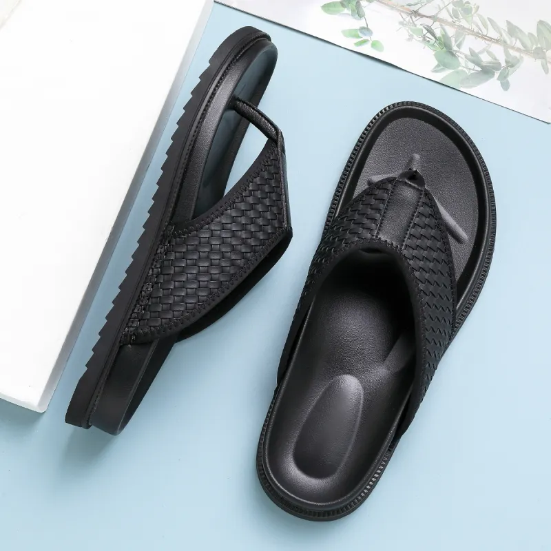 HD Rubber Sole Abrasion Resistant Slip Resistant Quick Dry Flip Flops Men's Black-1