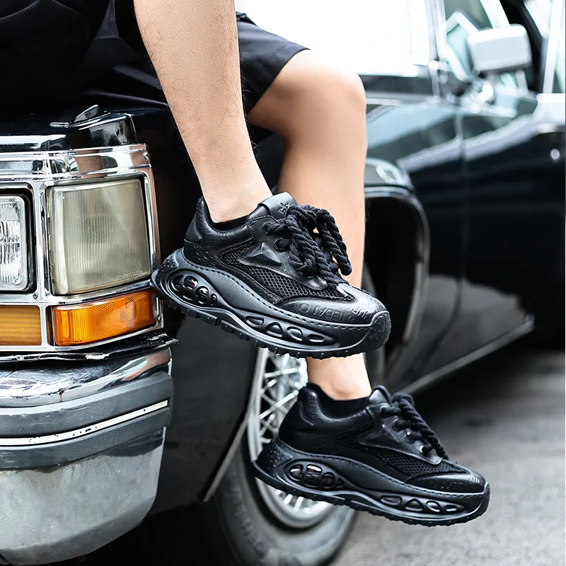 BUFFALO BOUND Anti-Slip Wear-Resistant Breathable Height Increasing Low-Top Chunky Sneakers Men's Black-9