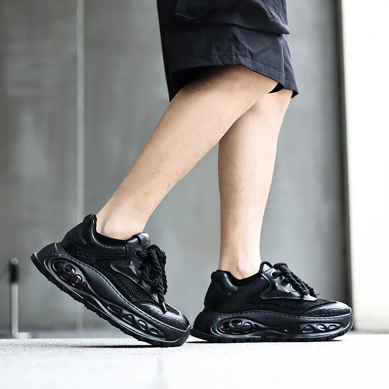 BUFFALO BOUND Anti-Slip Wear-Resistant Breathable Height Increasing Low-Top Chunky Sneakers Men's Black-6