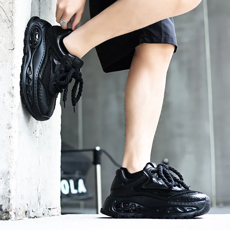 BUFFALO BOUND Anti-Slip Wear-Resistant Breathable Height Increasing Low-Top Chunky Sneakers Men's Black-5
