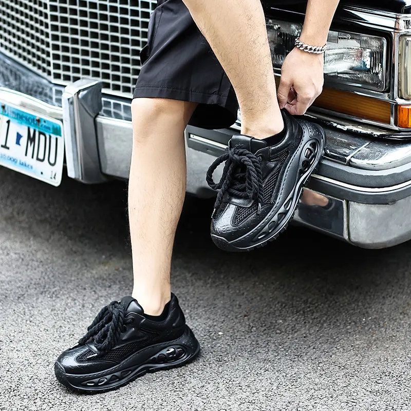 BUFFALO BOUND Anti-Slip Wear-Resistant Breathable Height Increasing Low-Top Chunky Sneakers Men's Black-8