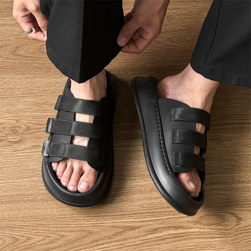 Roubini Slip Resistant Abrasion Resistant Slide Slippers Men's Black-4