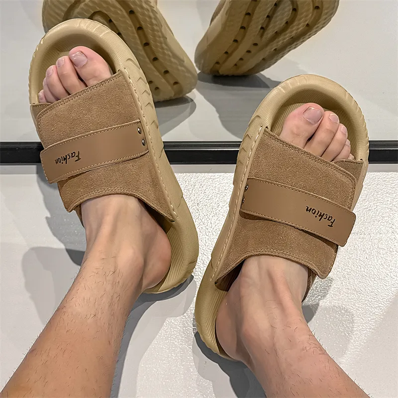 Roubini Slip Resistant Odor Resistant Abrasion Resistant Slide Slippers Men's Brown-2