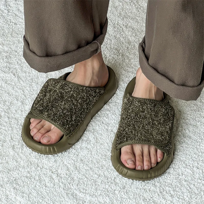 Roubini Slip Resistant Odor Resistant Slide Slippers Men's Brown Green-4