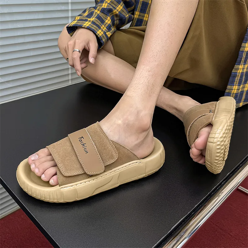 Roubini Slip Resistant Odor Resistant Abrasion Resistant Slide Slippers Men's Brown-4