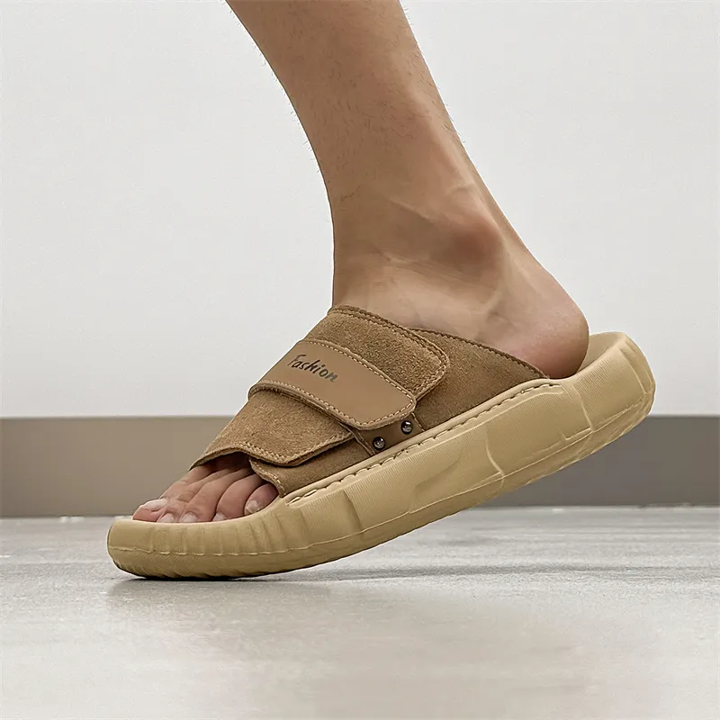 Roubini Slip Resistant Odor Resistant Abrasion Resistant Slide Slippers Men's Brown-6