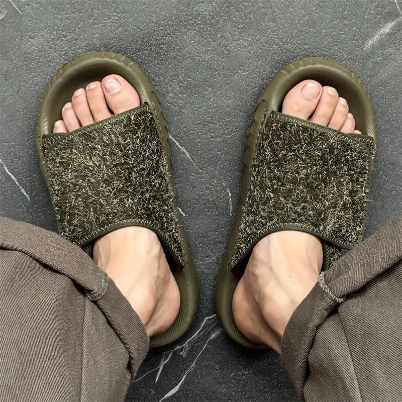 Roubini Slip Resistant Odor Resistant Slide Slippers Men's Brown Green-5