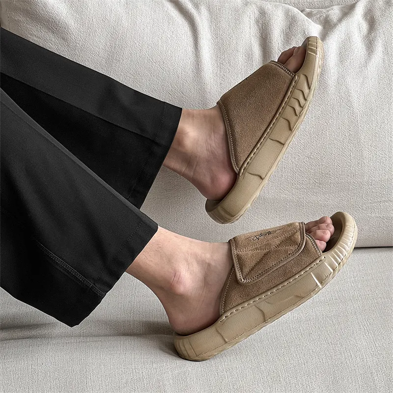 Roubini Slip Resistant Odor Resistant Abrasion Resistant Slide Slippers Men's Brown-4