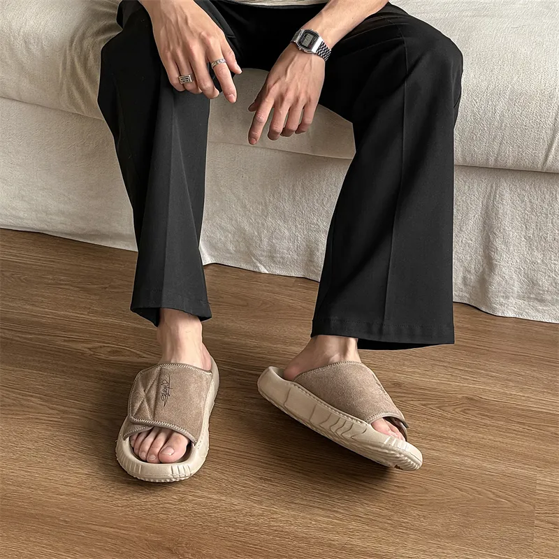 Roubini Slip Resistant Odor Resistant Abrasion Resistant Slide Slippers Men's Brown-3
