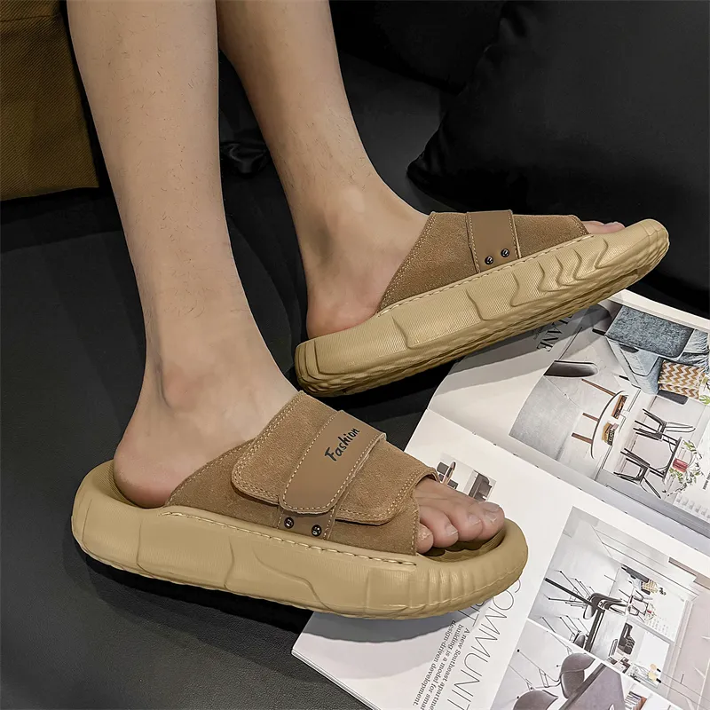 Roubini Slip Resistant Odor Resistant Abrasion Resistant Slide Slippers Men's Brown-3