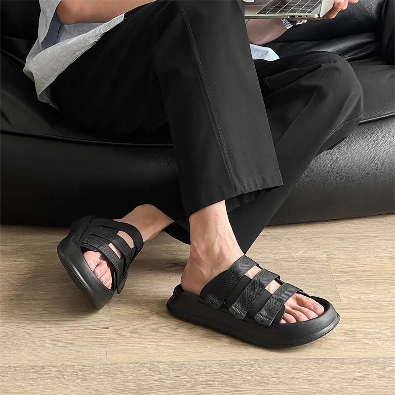 Roubini Slip Resistant Abrasion Resistant Slide Slippers Men's Black-2