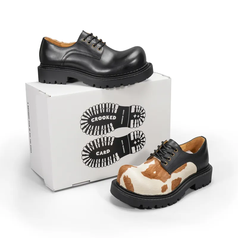 CROOKED CARD Anti-Slip And Wear-Resistant Height Increasing Low-Top Casual Shoes Unisex Black Brown Mismatched-4