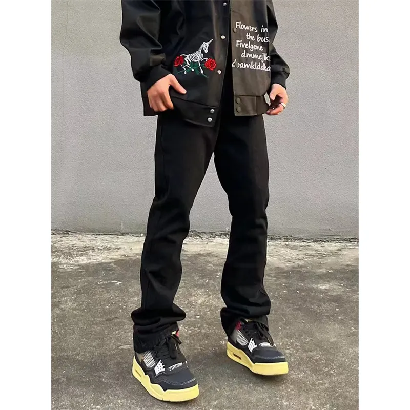 WELTER EXPERIMENT American Luxury Streetwear Hip Hop Style Distressed Funny Pattern Mid Rise Bootcut Jeans Unisex-3