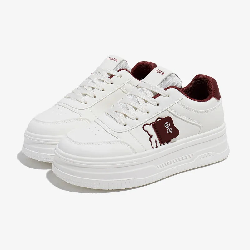 Babaya Skateboard Shoes Women's Low Top Beige Burgundy/Beige-2