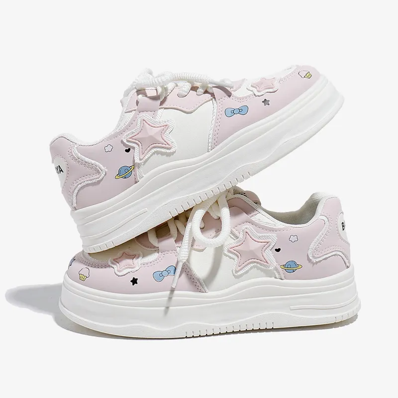 Babaya Skateboard Shoes Women's Low Top Pink/Yellow-2