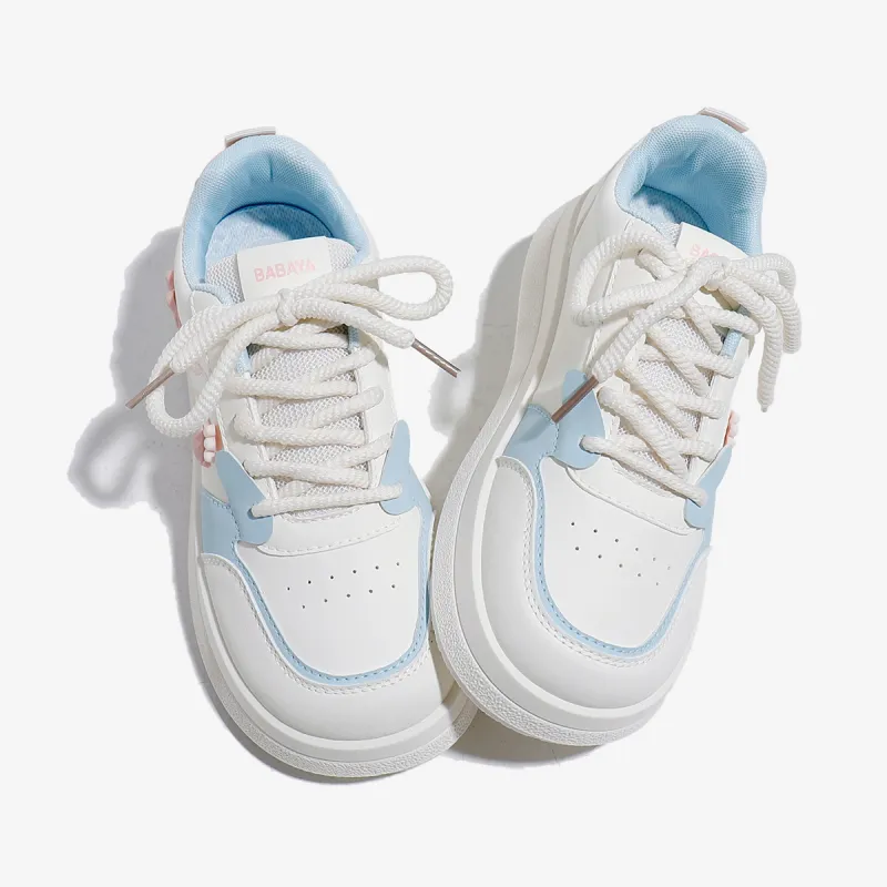 Babaya Skateboard Shoes Women's Low Top White Blue/White Pink-3