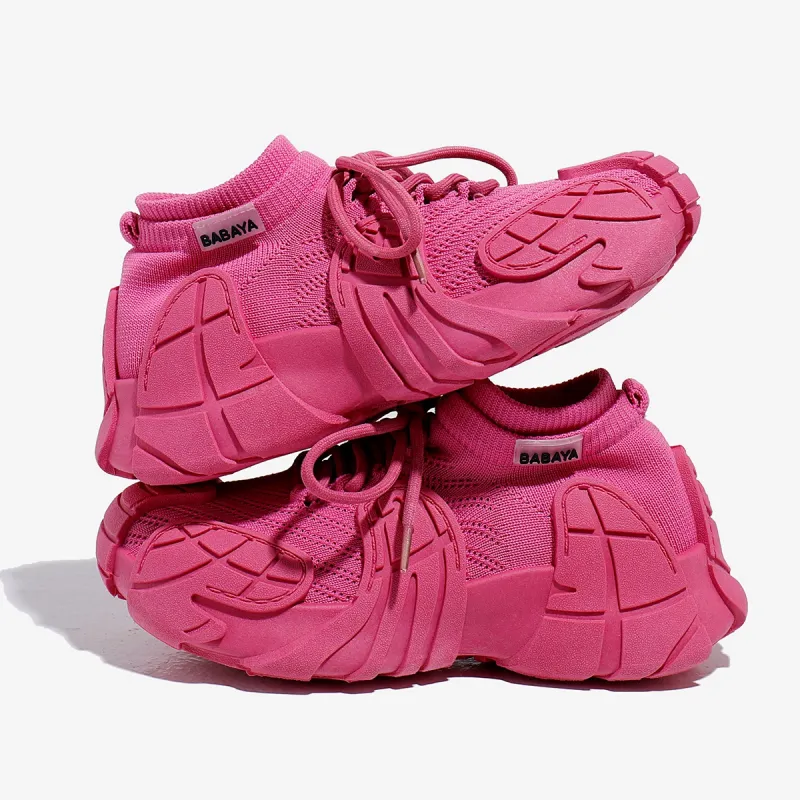 Babaya Chunky Sneakers Women's Low Top Beige/Pink/Yellow/Dragon Fruit/Black-17