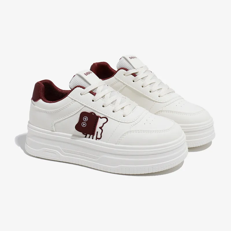 Babaya Skateboard Shoes Women's Low Top Beige Burgundy/Beige-3