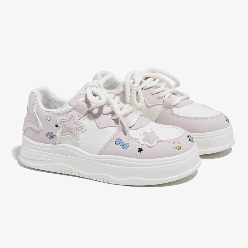 Babaya Skateboard Shoes Women's Low Top Pink/Yellow-3