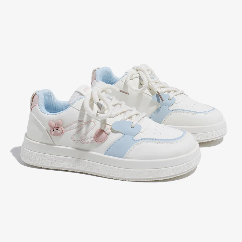 Babaya Skateboard Shoes Women's Low Top White Blue/White Pink-2