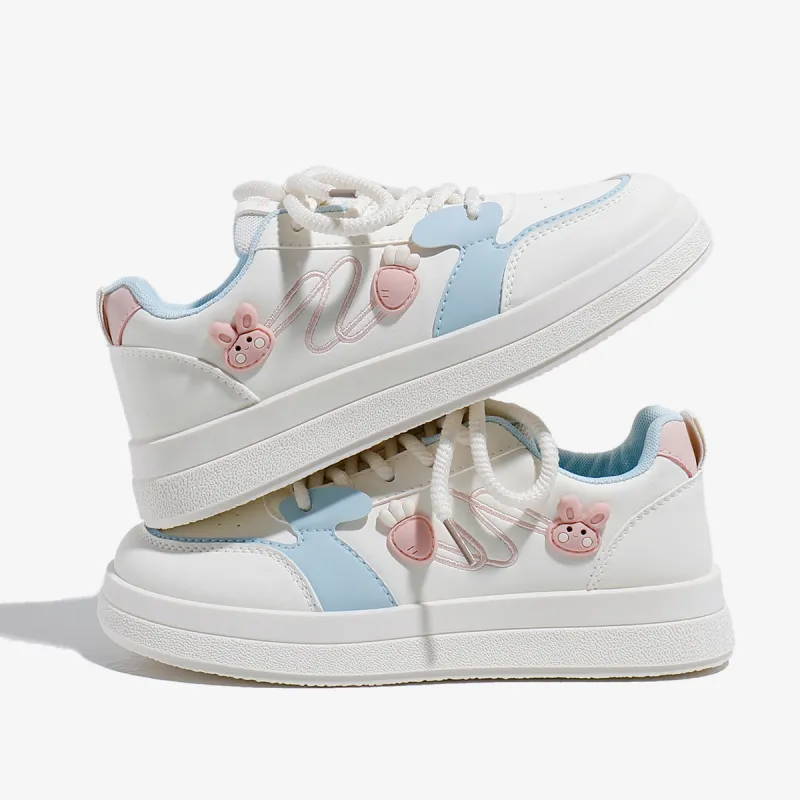 Babaya Skateboard Shoes Women's Low Top White Blue/White Pink-4