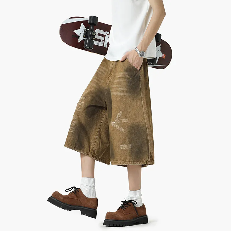 TELENT Denim Shorts Unisex Khaki-5