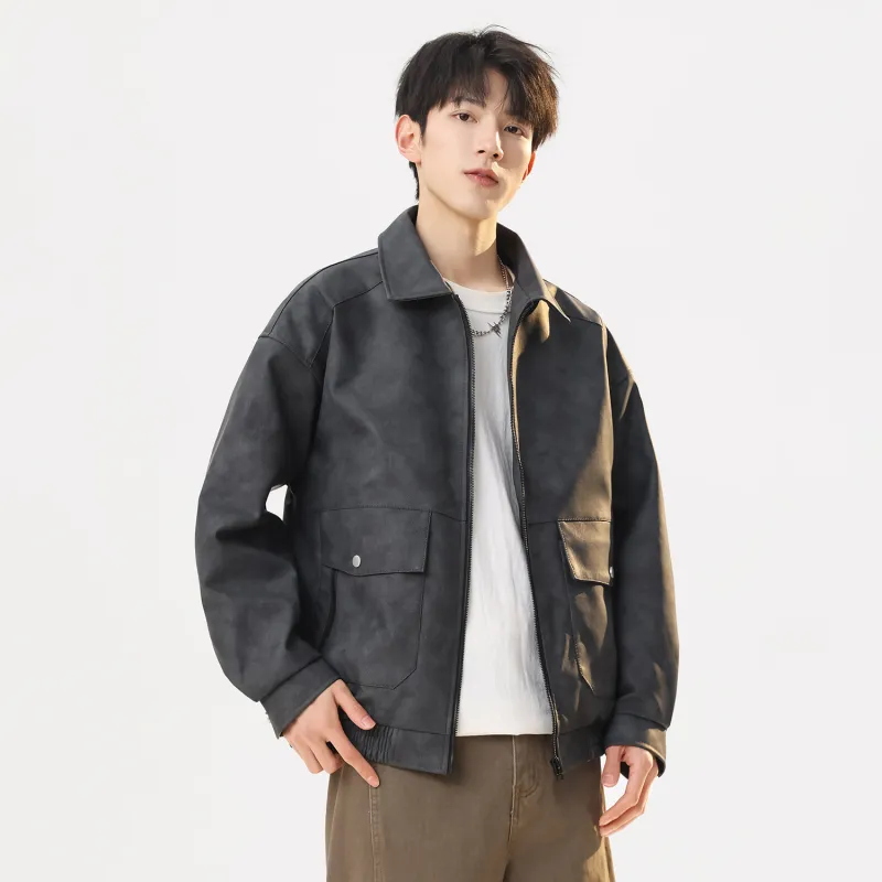 TELENT Leather Jacket Unisex Dark Gray-12