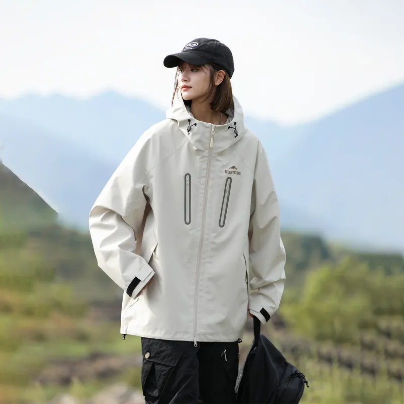 TELENT Waterproof And Windproof Windbreaker Jacket Unisex Ivory White-2