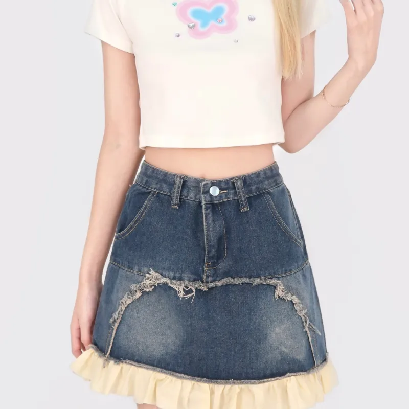 TELENT Denim Short Skirts Women's Dark Blue-2