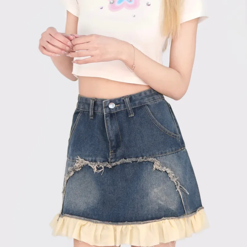TELENT Denim Short Skirts Women's Dark Blue-4