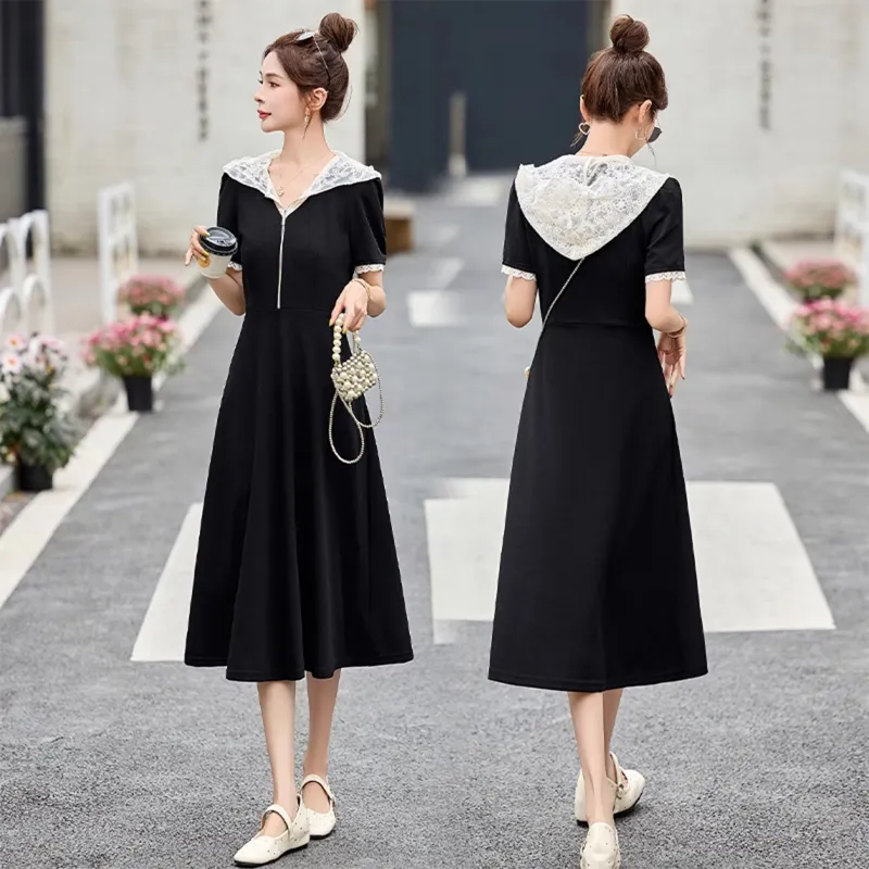 TELENT Short Sleeved Dress Women's Black-4