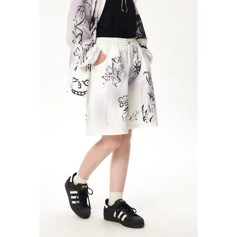 TELENT Casual Shorts Unisex Graffiti White-4