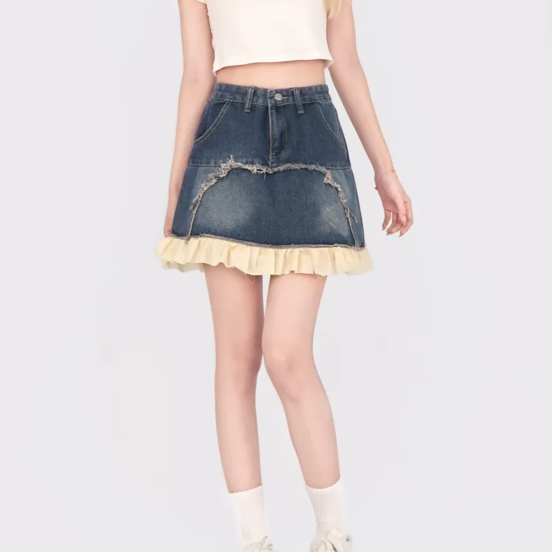 TELENT Denim Short Skirts Women's Dark Blue-3
