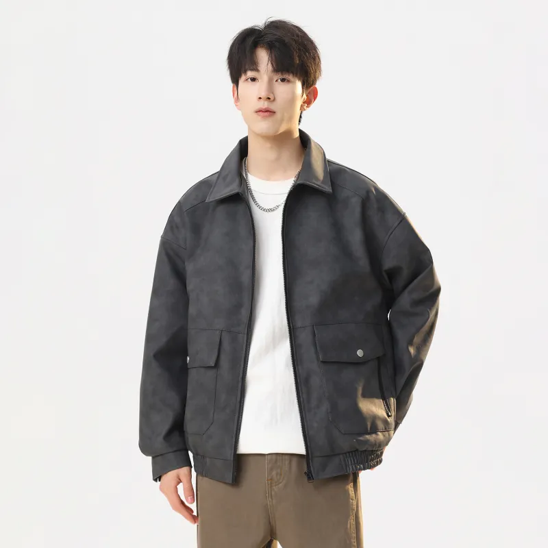 TELENT Leather Jacket Unisex Dark Gray-14