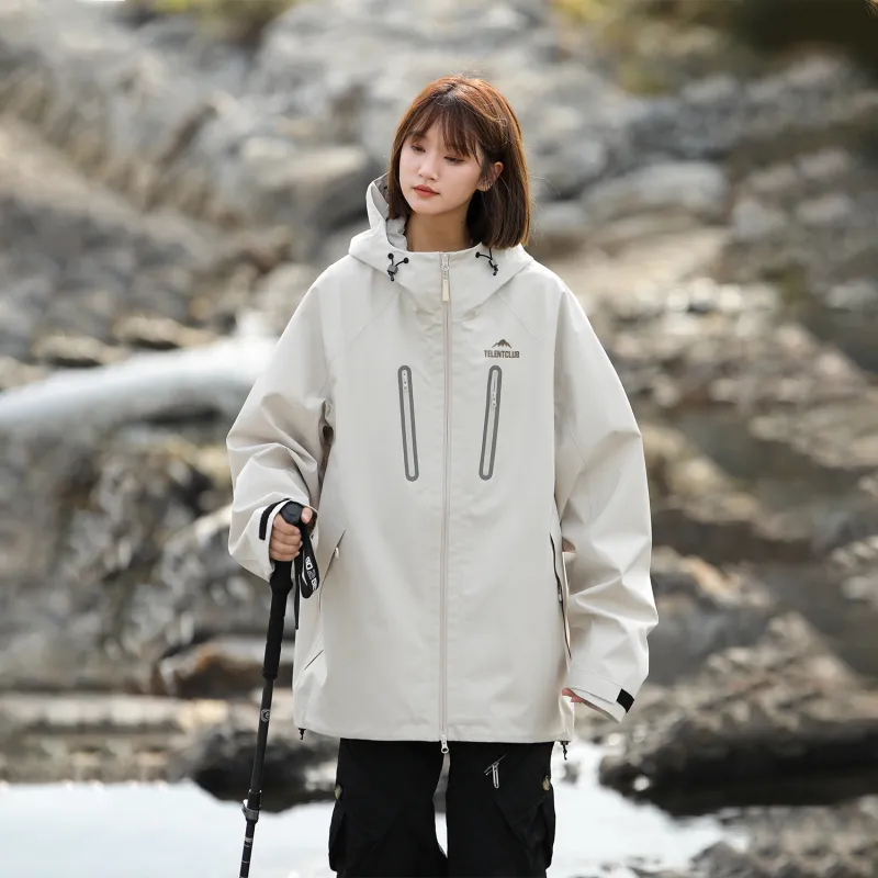 TELENT Waterproof And Windproof Windbreaker Jacket Unisex Ivory White-3
