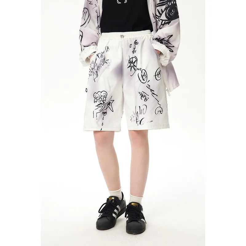 TELENT Casual Shorts Unisex Graffiti White-3