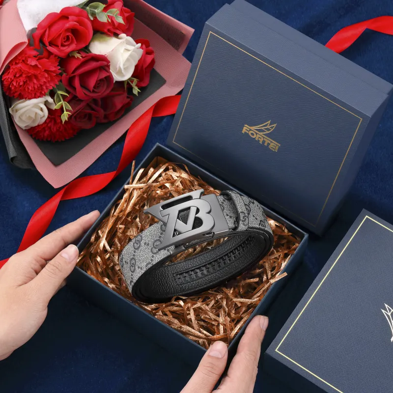 FORTEI Boyfriend, Cow Leather Belts Men's Vintage Blue Width 3.5cm Gift Box Set-4