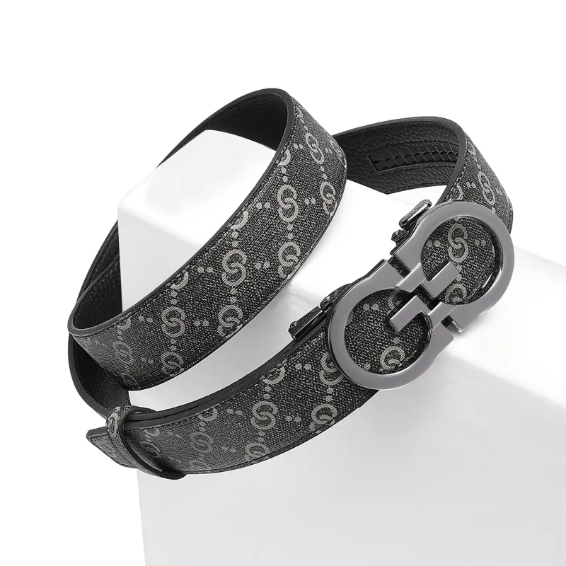 FORTEI Pvc Leather Belts Men's Black 3.5CM Gift Box Set-4