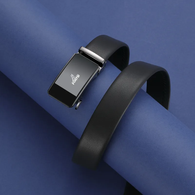FORTEI Cow Leather Belts Men's Bright Black 3.5CM Gift Box Set-4