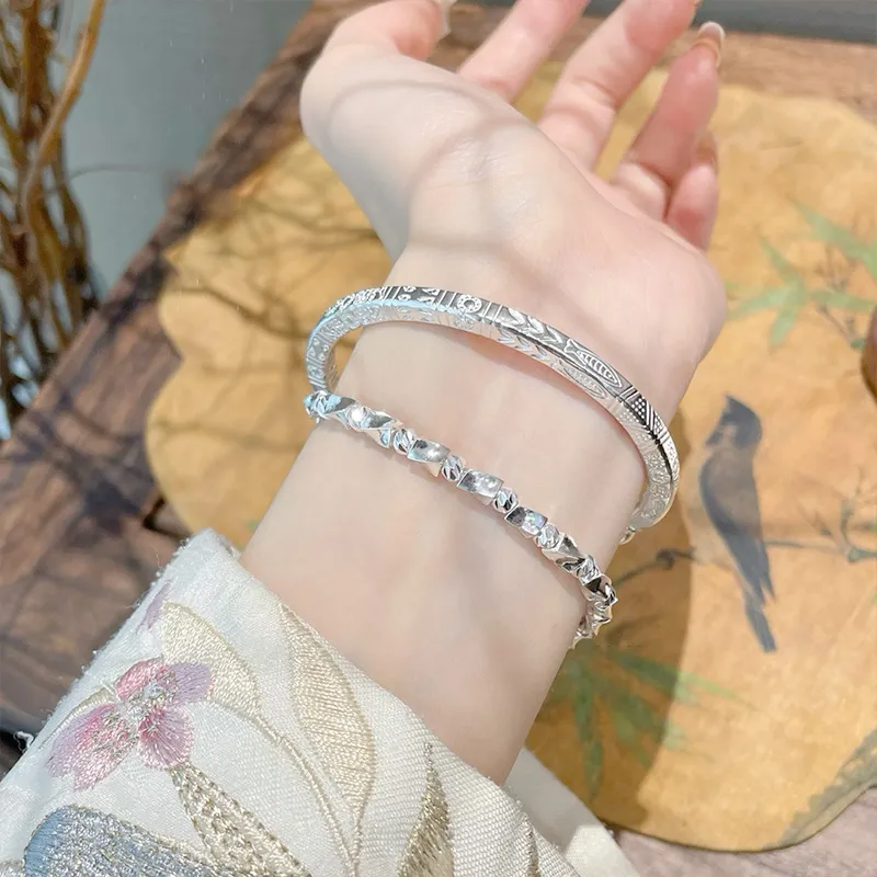 YUOFFICIAL 999 Fine Silver Bangles Unisex-3