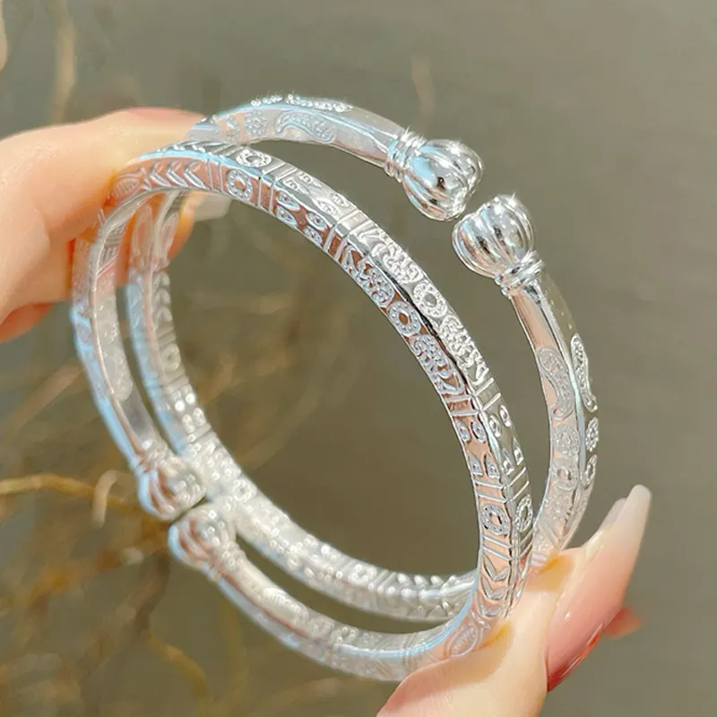 YUOFFICIAL 999 Fine Silver Bangles Unisex-4