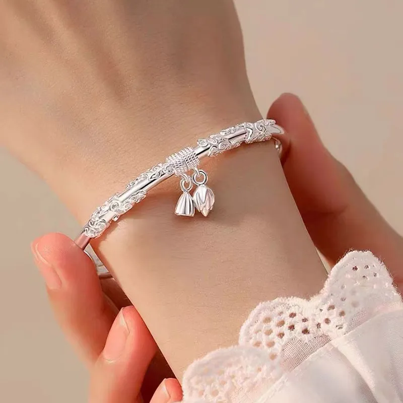 YUOFFICIAL S999 Fine Silver Bangles Women's-4