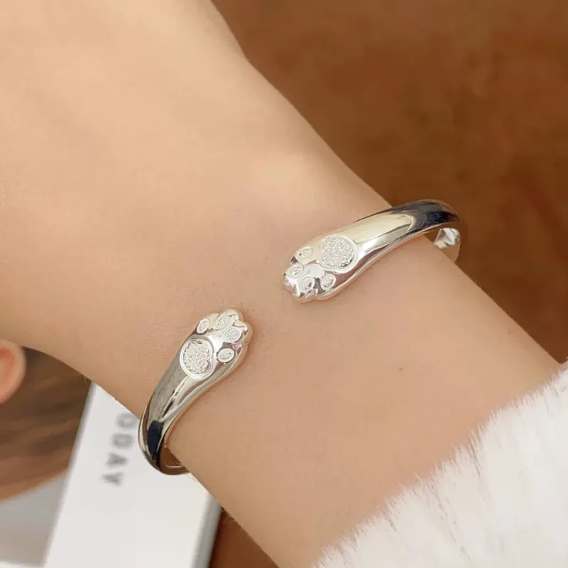 YUOFFICIAL S 999 Fine Silver Bangles Women's-1