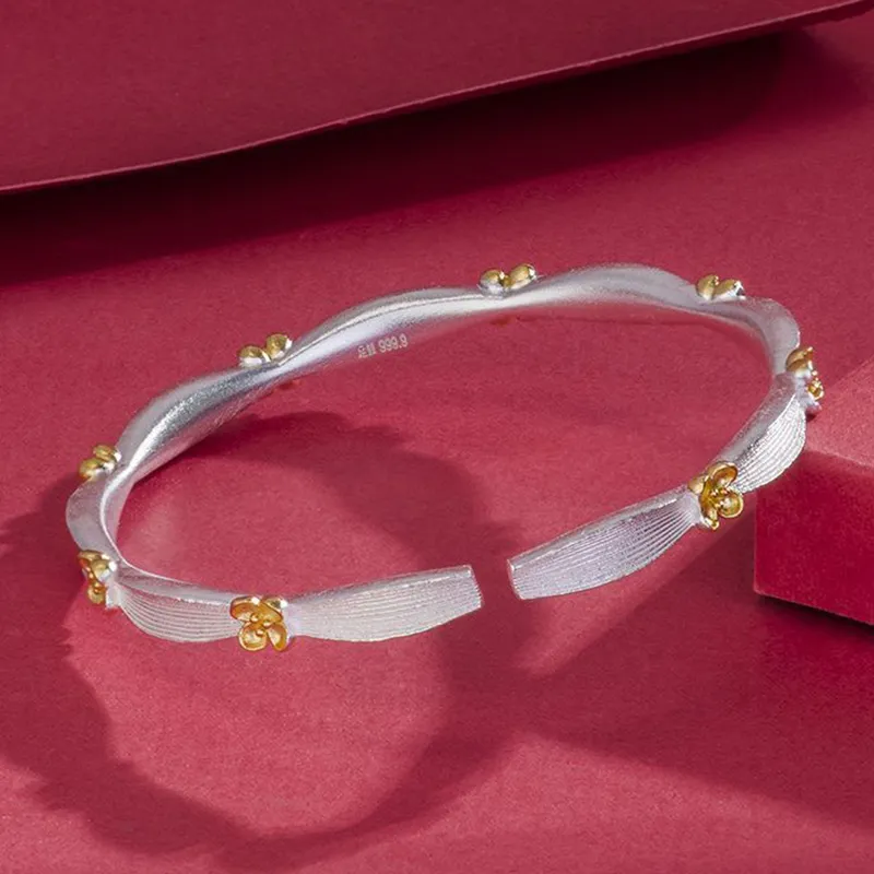 YUOFFICIAL 999 Fine Silver Bangles Unisex-3