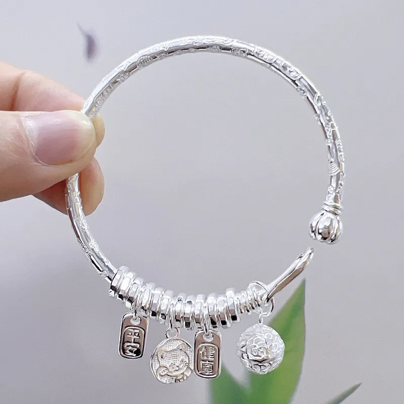 YUOFFICIAL 999 Fine Silver Bangles Unisex-4