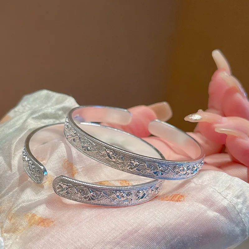YUOFFICIAL 999 Fine Silver Bangles Women's-3