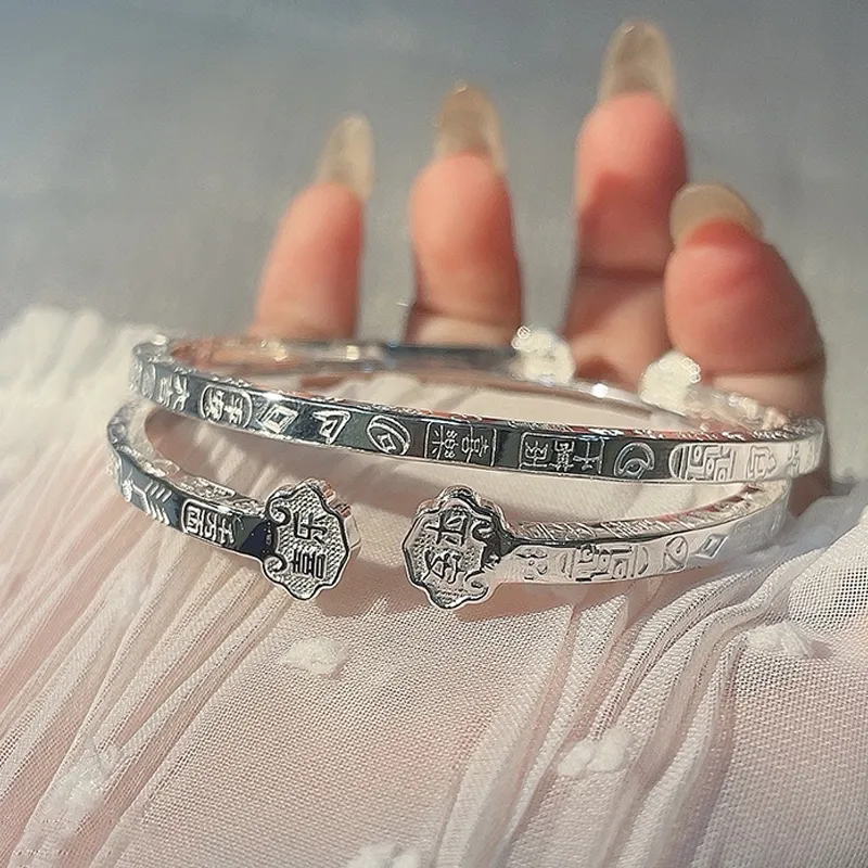 YUOFFICIAL 999 Fine Silver Bangles Unisex-3
